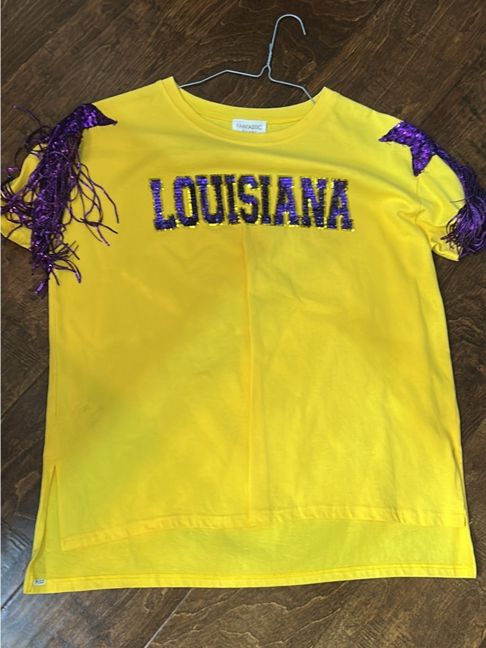 Kids "Louisiana" Yellow Tee with Purple Sequin Detail
